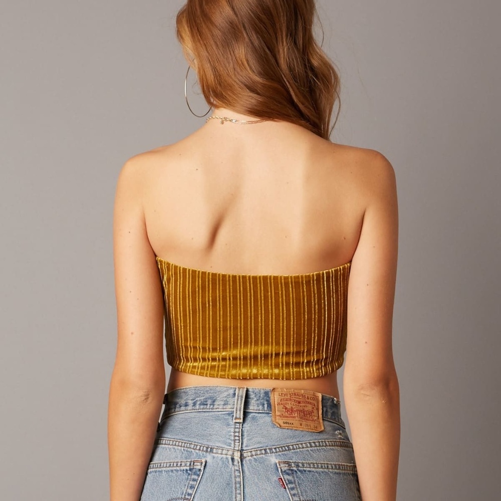 Cotton Candy Retro Velvet Tube Crop Top Shirt Gold Mustard New - Picture 5 of 7